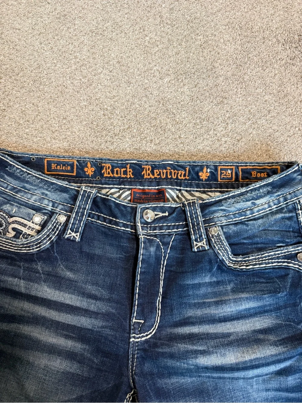 Rock Revival Women's Dark Blue Embroidered Pocket Boot Cut Jeans